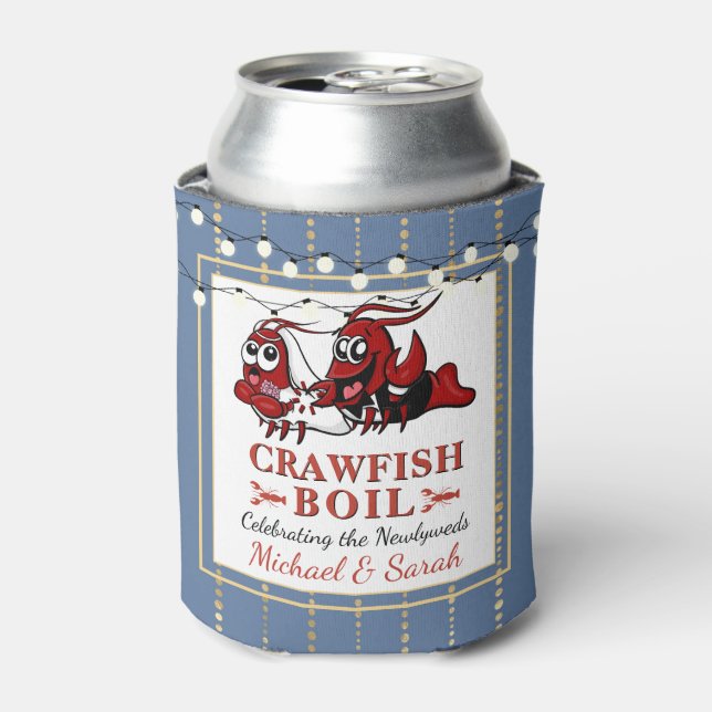 Crawfish Seafood Boil Blue Newlywed Engagement Can Cooler (Can Front)