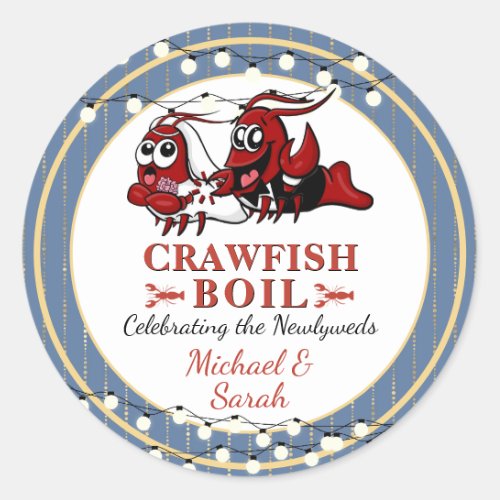 Crawfish Seafood Boil Blue Newlywed Engagement Classic Round Sticker