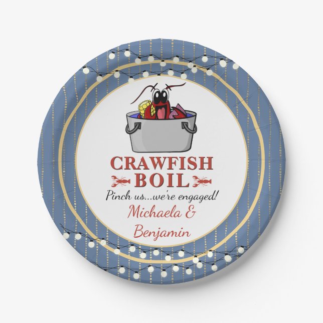 Crawfish Seafood Boil Blue Party or Engagement Paper Plates (Front)