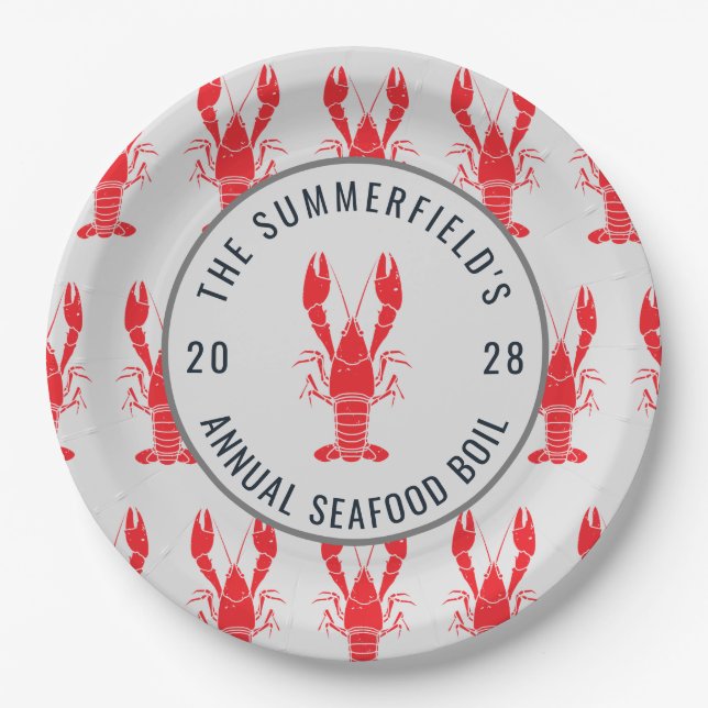 Crawfish Seafood Boil Summer Lobster Family Party Paper Plates (Front)