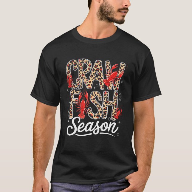 Crawfish Season Leopard Funny Crawfish Boil Lobste T-Shirt (Front)