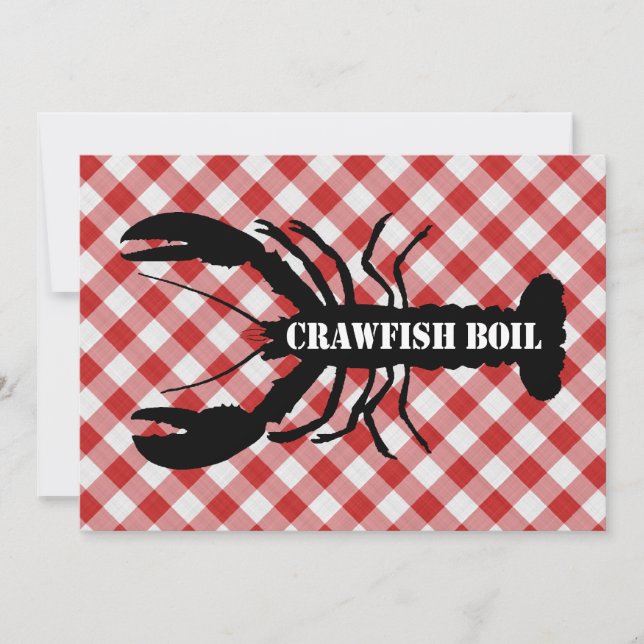 Crawfish Silo on Red & White Checked Cloth Boil Invitation (Front)