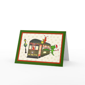 Crawfish Street Car Alligator French Quarter Xmas Holiday Card