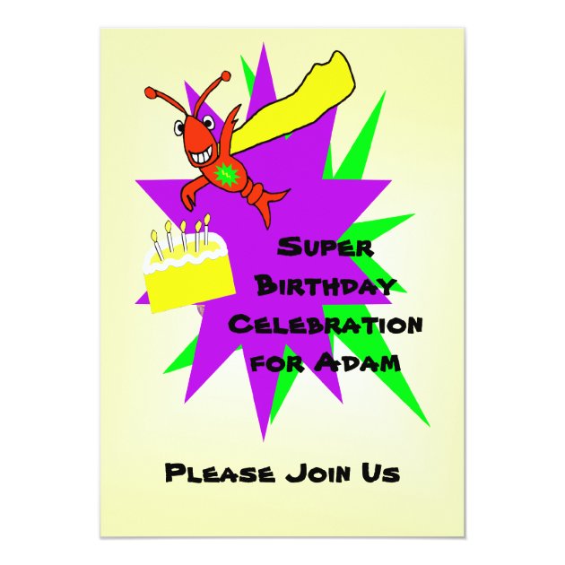 Crawfish Superhero Kid's Birthday Invitation