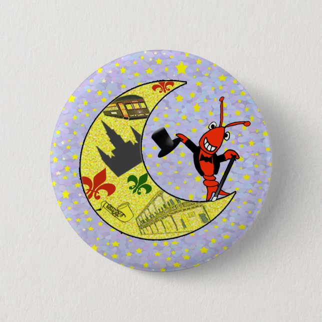 Crawfish Top Hat Crescent Moon Button (Front)