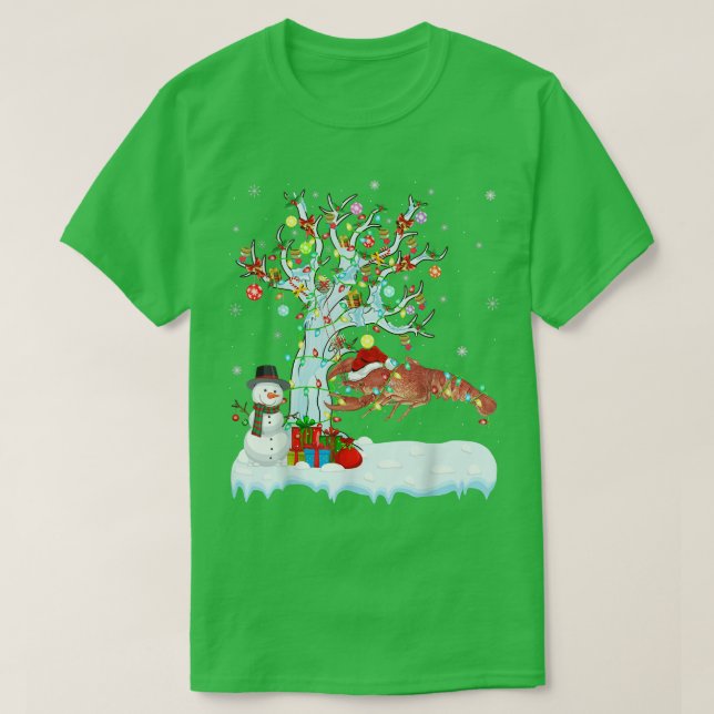 Crawfish Xmas Tree Lighting Santa Hat Crawfish Chr T-Shirt (Design Front)