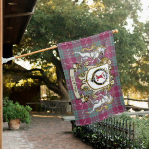 Crawford Ancient Tartan Flag Clan Badge With Lion 