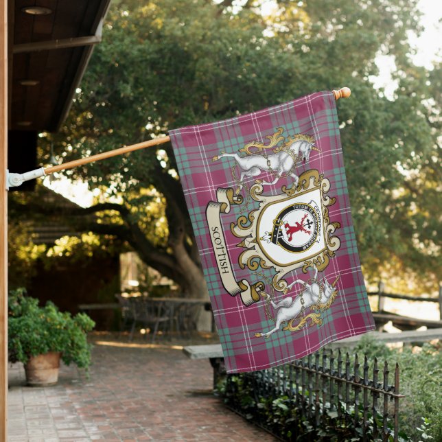 Crawford Ancient Tartan Flag Clan Badge With Lion  (In SItu)