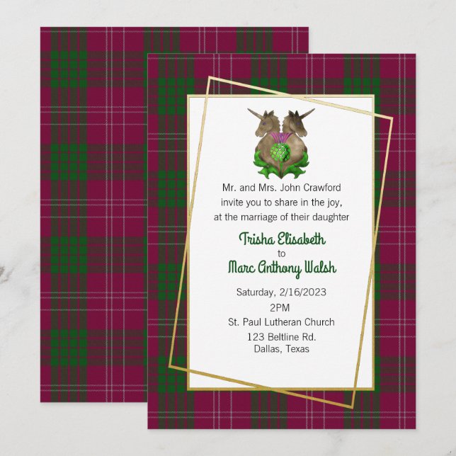 Crawford Clan Scottish Symbols Wedding Invitation (Front/Back)