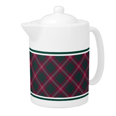 Crawford Clan Tartan Maroon Plaid Teapot