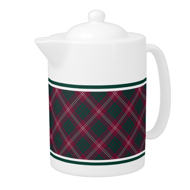 Crawford Clan Tartan Maroon Plaid Teapot (Right)
