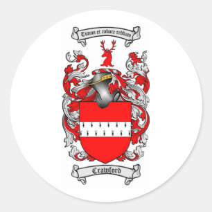 CRAWFORD FAMILY CREST - CRAWFORD COAT OF ARMS CLASSIC ROUND STICKER