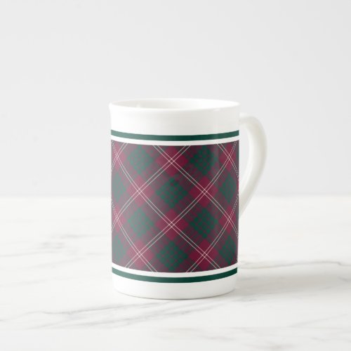 Crawford Family Tartan Maroon and Dark Green Plaid Bone China Mug