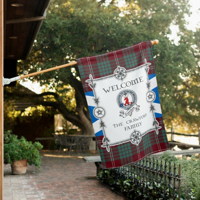 Crawford Modern Tartan Garden Flag - Clan Badge Ta (In SItu)