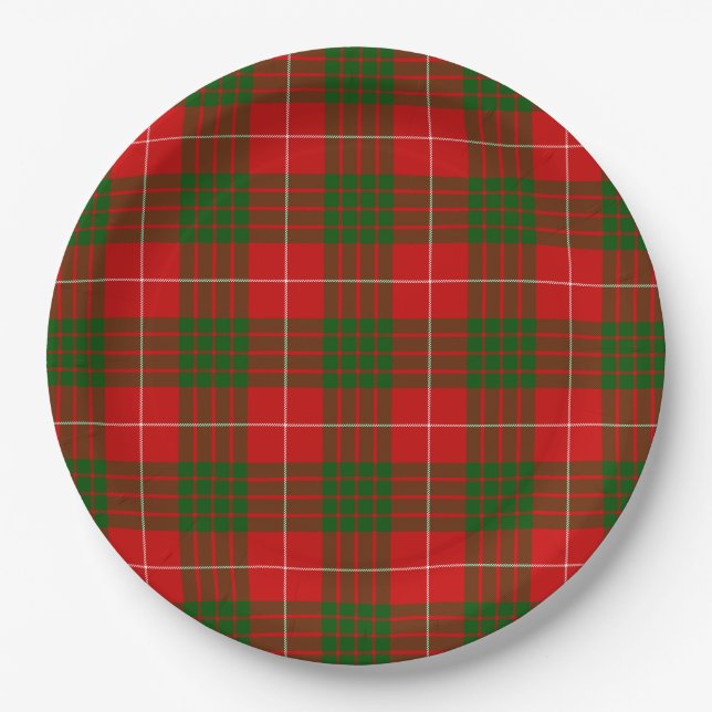 Crawford tartan red green plaid paper plates (Front)