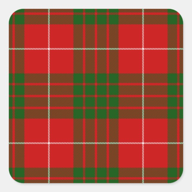 Crawford tartan red green plaid square sticker (Front)