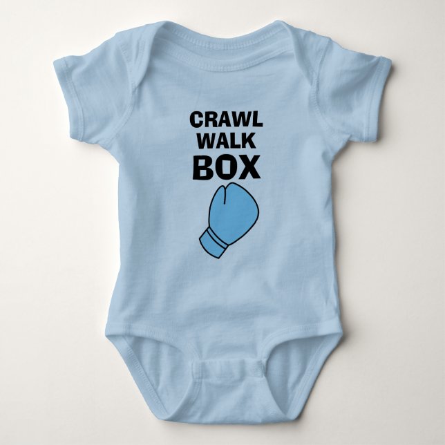 Crawl Walk Box blue boxing glove baby bodysuit  (Front)