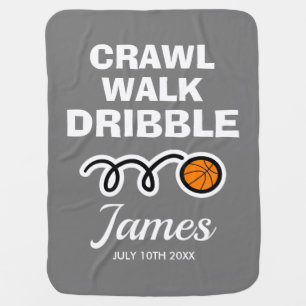 Crawl walk dribble funny basketball custom name baby blanket