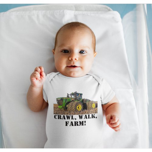 Crawl Walk Farm Funny Tractor Equipment  Baby Bodysuit