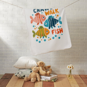 Crawl Walk Fish Fishing Aquatic Milestones Baby Blanket