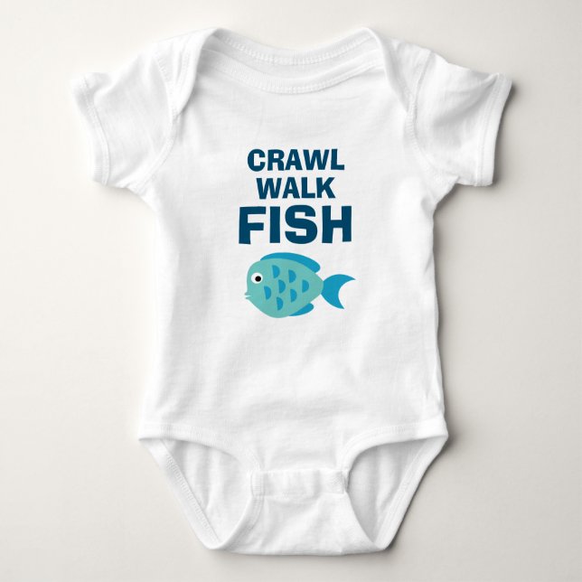 Crawl Walk Fish funny fishing baby bodysuit (Front)