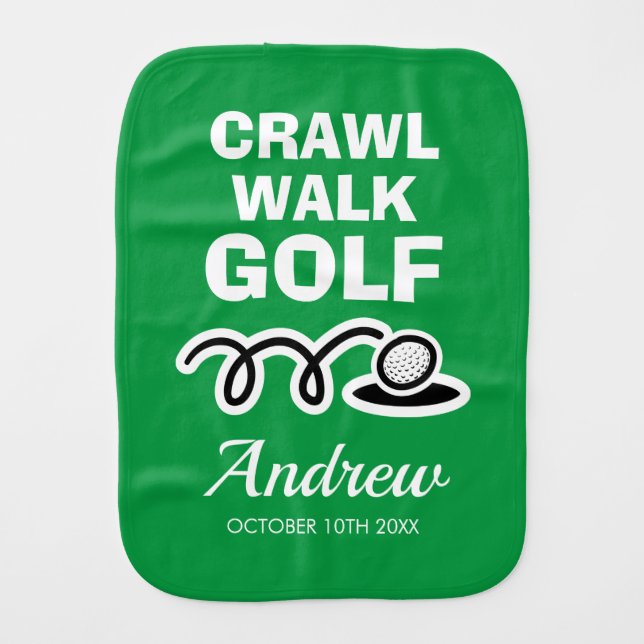 Crawl walk golf cute future golfer custom name baby burp cloth (Front)