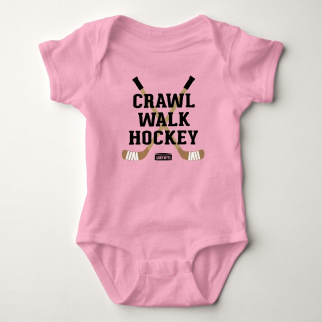 Crawl Walk Hockey Cute Funny Infant Girl Baby Bodysuit (Front)