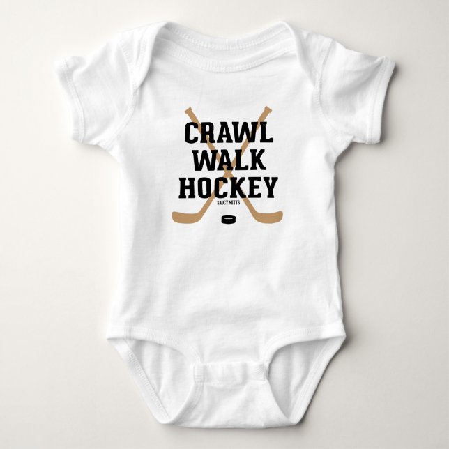 Crawl Walk Hockey Sticks and Puck Infant Baby Bodysuit (Front)