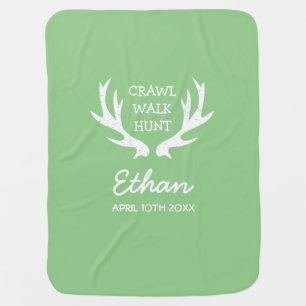 Crawl walk hunt cute deer antlers custom name baby blanket