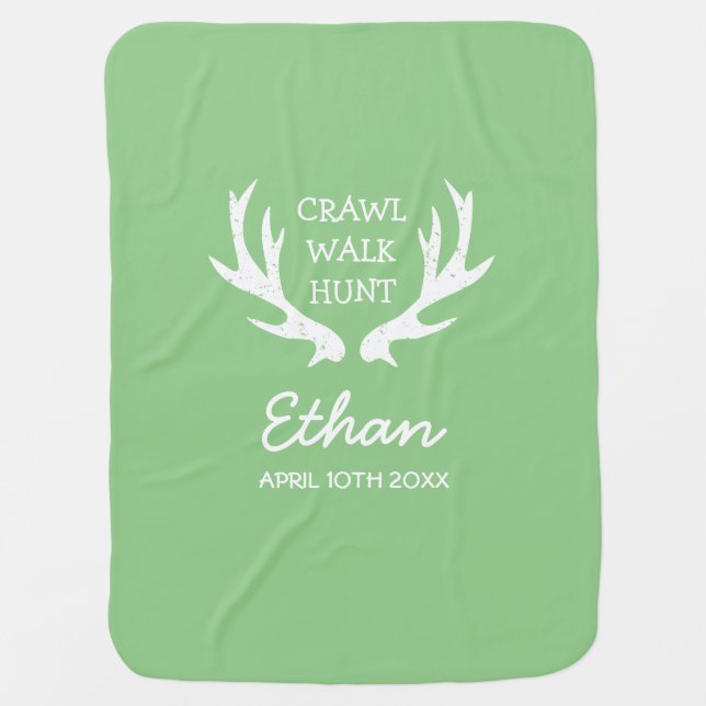 Crawl walk hunt cute deer antlers custom name baby blanket (Front)