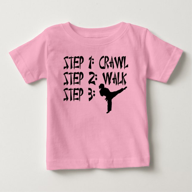 Crawl Walk Karate baby girls t-shirt (Front)