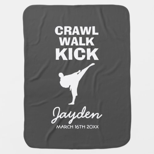 Crawl walk kick funny karate silhouette custom new baby blanket