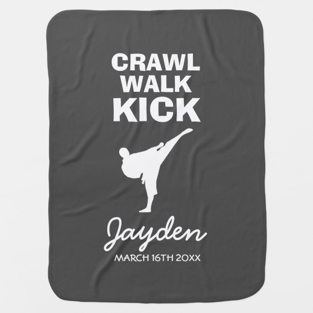 Crawl walk kick funny karate silhouette custom new baby blanket (Front)