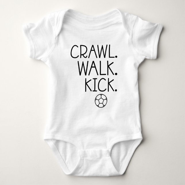 Crawl Walk Kick, little soccer player Baby Bodysuit (Front)