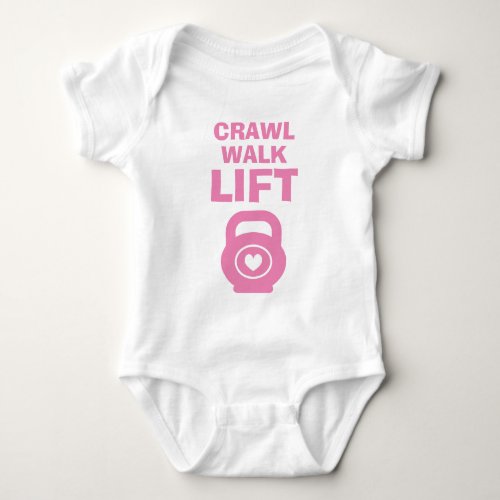 CRAWL WALK LIFT cute pink kettlebell baby bodysuit