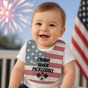 Crawl Walk Pickleball American Flag Funny Baby Bib