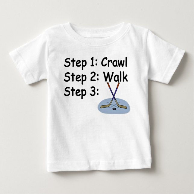 Crawl, Walk, Play Hockey baby t-shirt (Front)