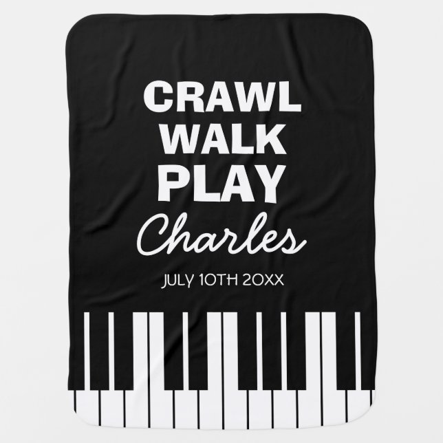 Crawl walk play piano cute future pianist custom baby blanket (Front)