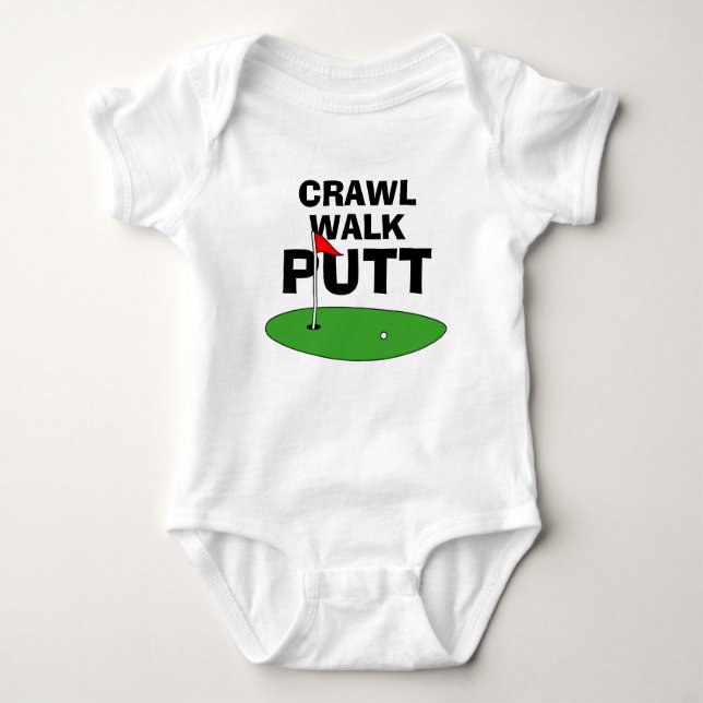 Crawl Walk Putt cute golfing baby bodysuit (Front)