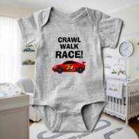 Crawl Walk Race funny auto racing baby bodysuit