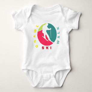 Crawl,walk,ski, girly baby funny skiing baby bodysuit