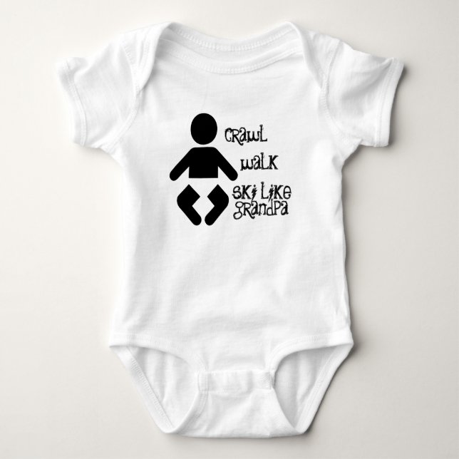 Crawl Walk Ski Like Grandpa Baby Snapsuit One Pc Bodysuit (Front)