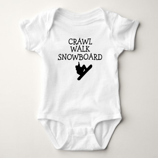 Crawl Walk Snowboard snowboarder Baby Bodysuit (Front)