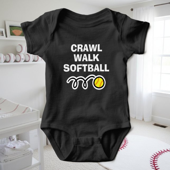 CRAWL WALK SOFTBALL sports bodysuit for new baby (softball bodysuit for baby)