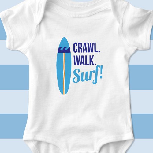 Crawl walk surf  baby bodysuit