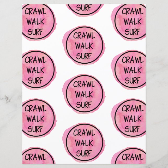 Crawl Walk Surf Pink Pattern Scrapbook Paper (Front)