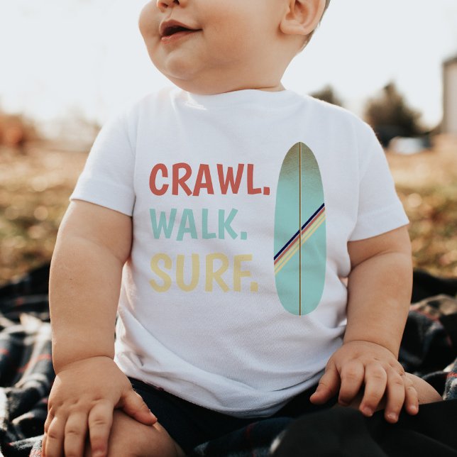 Crawl Walk Surf Retro Vintage Blue Surfboard Baby T-Shirt (Creator Uploaded)