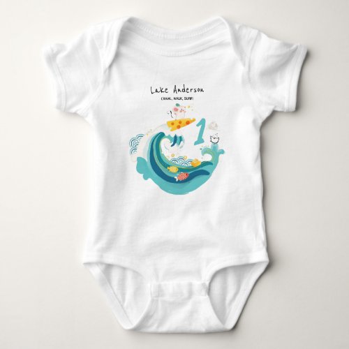 Crawl Walk Surf Wave RatMouse Zodiac Baby Bodysuit