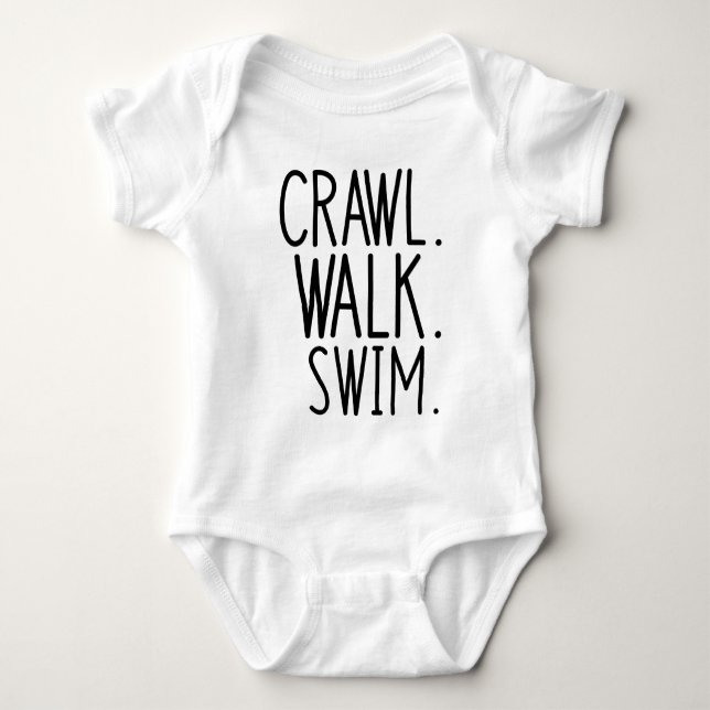 Crawl Walk Swim, Cute Little Swimmer Baby Bodysuit (Front)