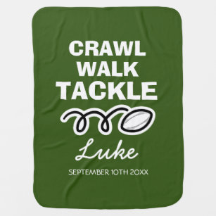 Crawl walk tackle funny rugby sports custom name baby blanket